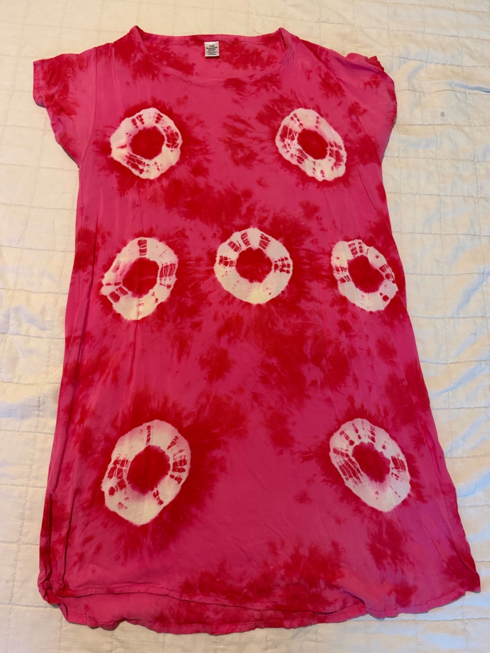 Pink Tie-Dye Midi Dress with Circular Print